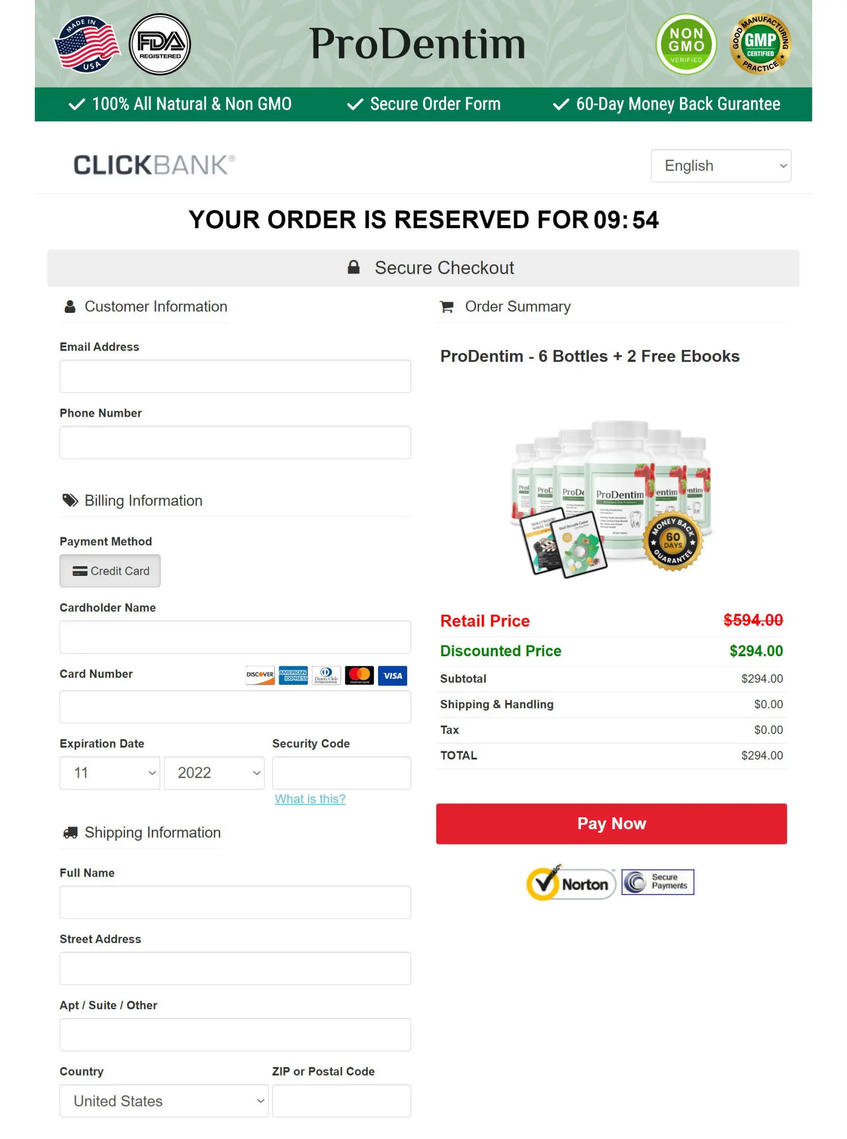 Prodentim Checkout page